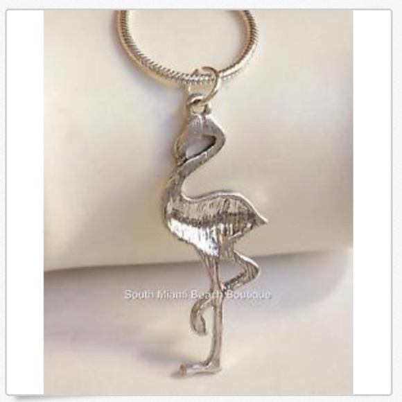 Silver Flamingo Necklace Bird Island Tropical 18" Plated - Picture 4 of 8